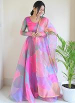 Organza Silk Multi Colour Traditional Wear Printed Readymade Gown With Dupatta